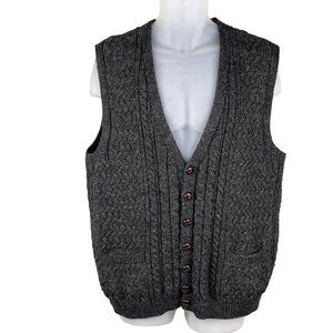 Woolmark Wool Men L Made In Ireland Cable Knit Vest Pocket Fisherman Grandpacore